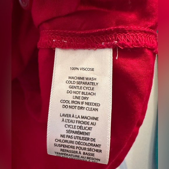 beach lunch lounge Women's Solid Red Button Down Top - Picture 3 of 4